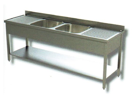 Lavello due vasche cm.180/240x60 con doppio sgocciolatoio